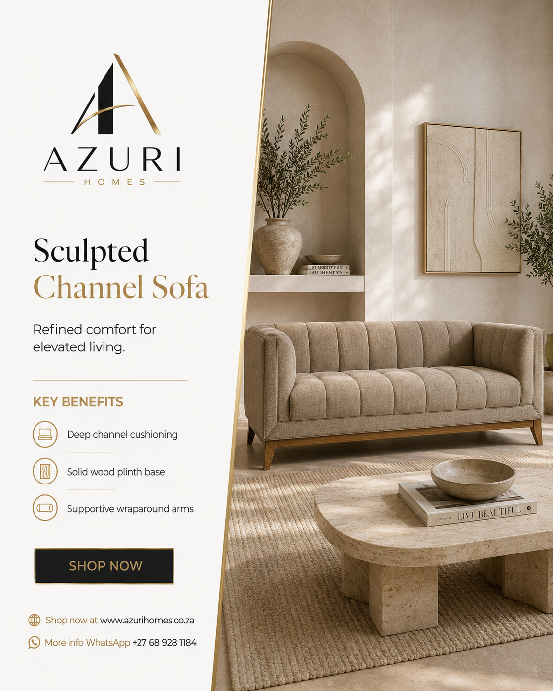 Anima Sculpted channel sofa