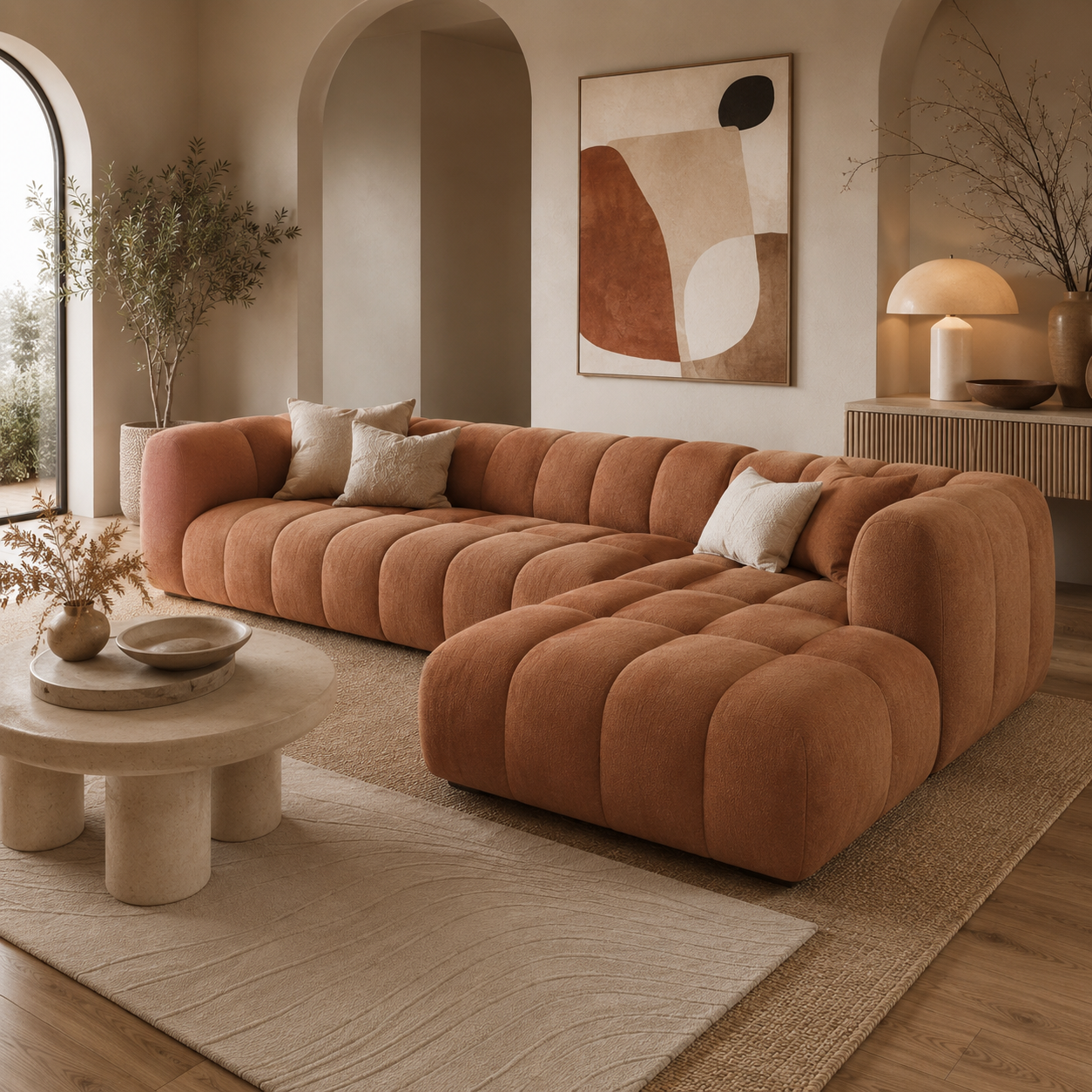 Curved Bouclé Sectional Sofa